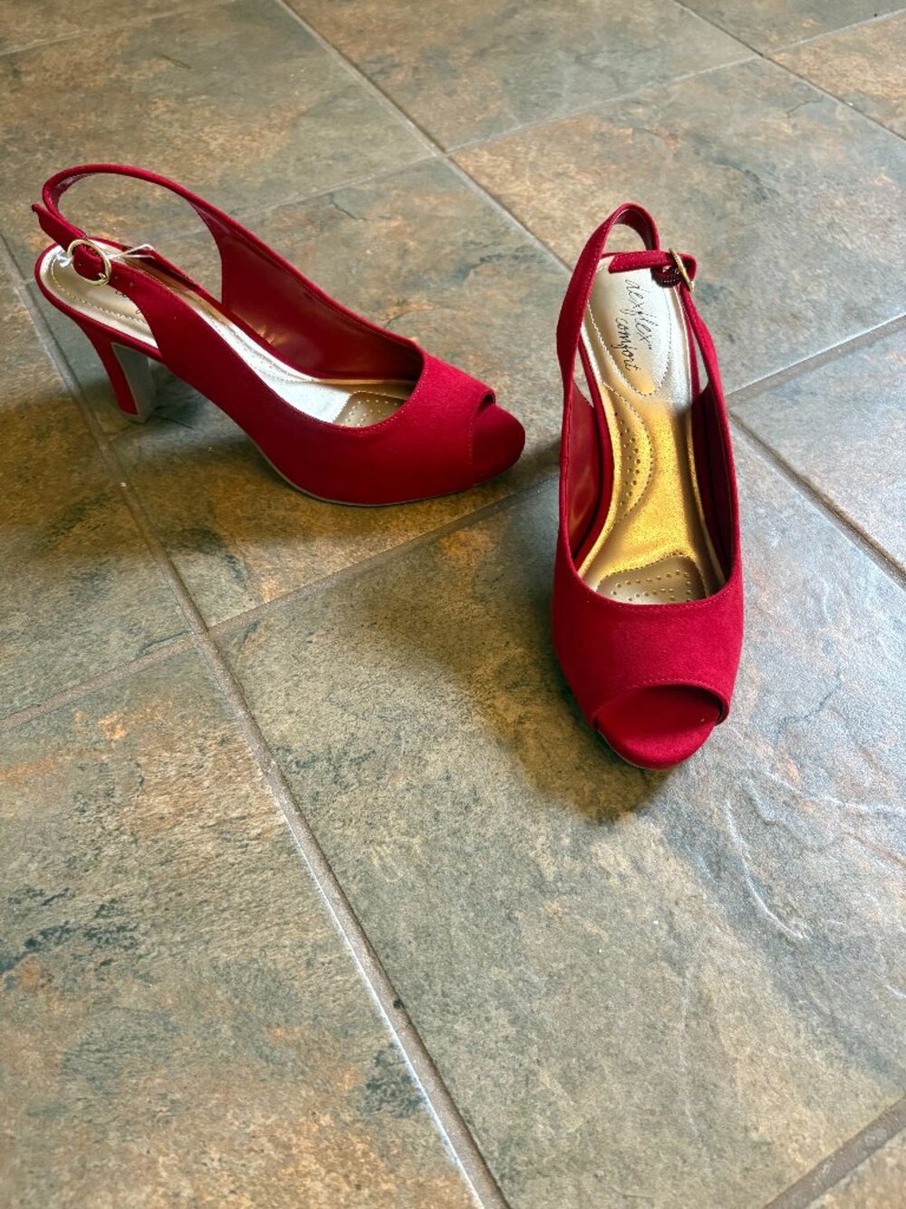 DexFlex Women's Red Peep-Toe Slingback Heels